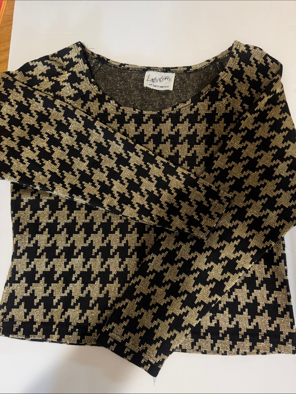 Girls' Black & Gold Houndstooth Sparkle Top